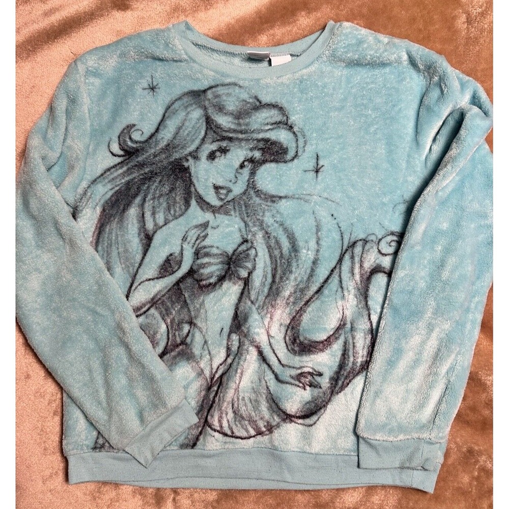 Disney Sweatshirt Size M 7-9 Little Mermaid Ariel Green Soft‎ Pullover